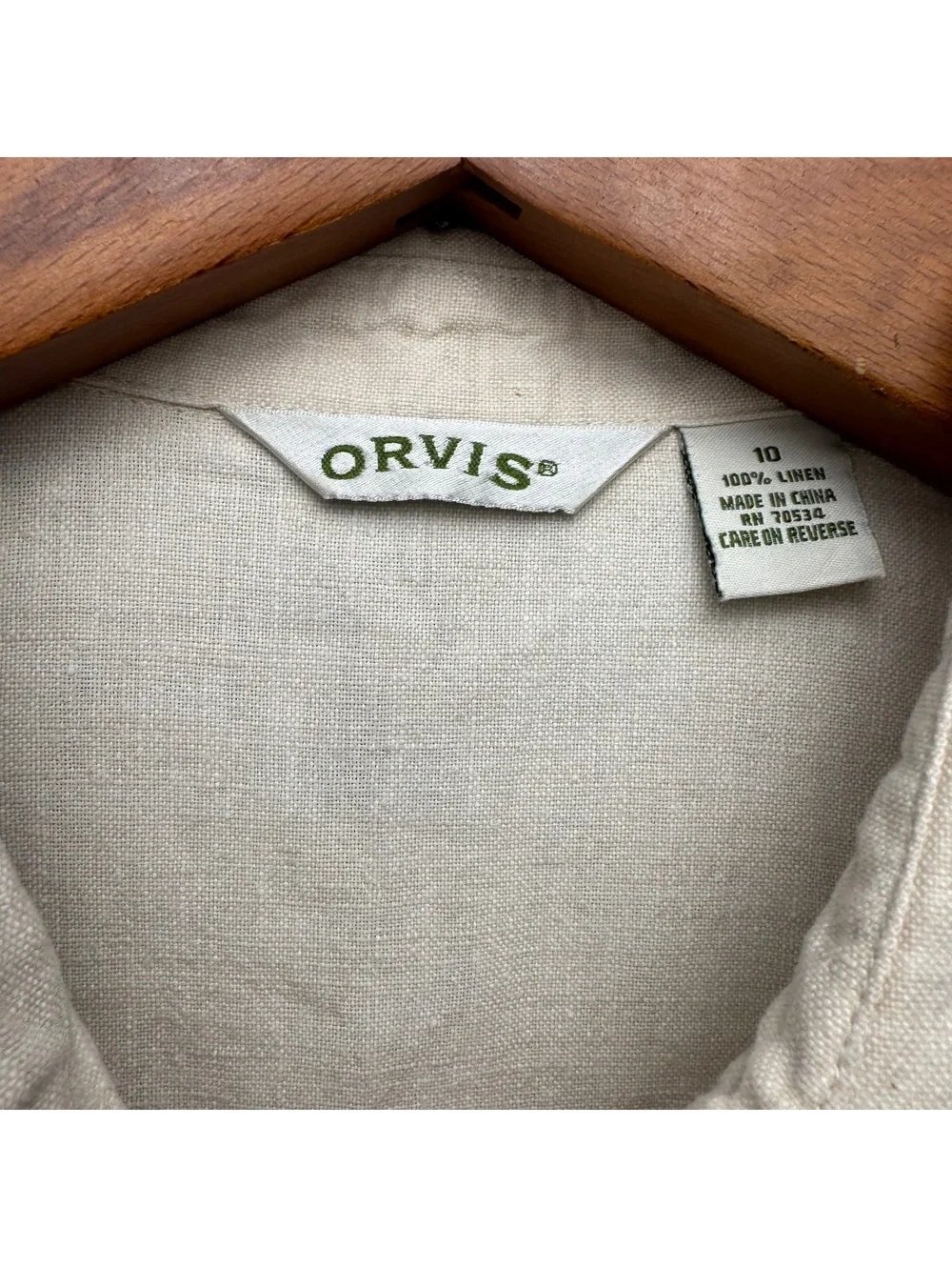 Orvis 100% Linen Short Sleeve Button Front Blouse Women’s Size 10 Beige - Picture 4 of 9